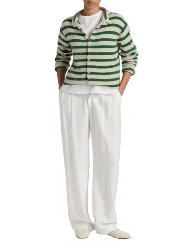 The Elder Statesman Women's Cousteau Striped Cashmere Cardigan - Fern White | Thumbnail 2 The Elder Statesman Women's Cousteau Striped Cashmere Cardigan - Fern White | Thumbnail 2