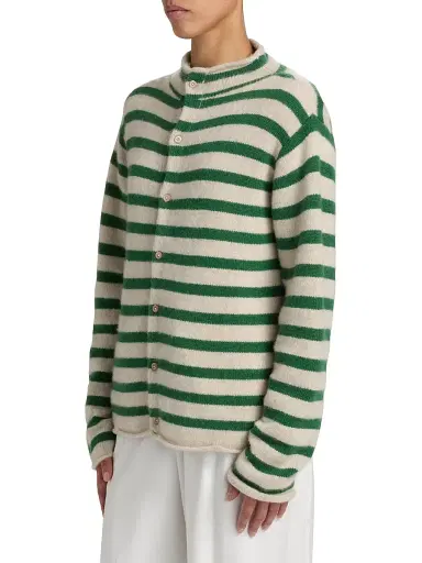 The Elder Statesman Women's Cousteau Striped Cashmere Cardigan - Fern White | Thumbnail 4 The Elder Statesman Women's Cousteau Striped Cashmere Cardigan - Fern White | Thumbnail 4