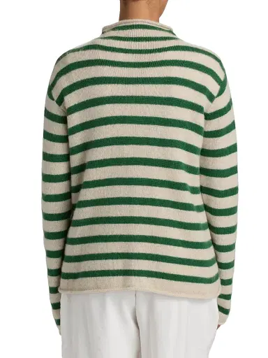 The Elder Statesman Women's Cousteau Striped Cashmere Cardigan - Fern White | Thumbnail 5 The Elder Statesman Women's Cousteau Striped Cashmere Cardigan - Fern White | Thumbnail 5