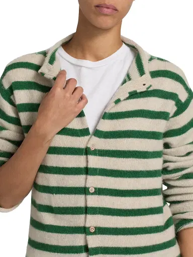 The Elder Statesman Women's Cousteau Striped Cashmere Cardigan - Fern White | Thumbnail 6 The Elder Statesman Women's Cousteau Striped Cashmere Cardigan - Fern White | Thumbnail 6