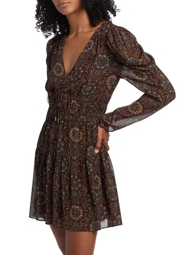 Paige Women's Aries Paisley Silk Minidress - Dark Chocolate Multi | Thumbnail 4 Paige Women's Aries Paisley Silk Minidress - Dark Chocolate Multi | Thumbnail 4