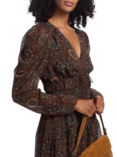 Paige Women's Aries Paisley Silk Minidress - Dark Chocolate Multi | Thumbnail 6 Paige Women's Aries Paisley Silk Minidress - Dark Chocolate Multi | Thumbnail 6