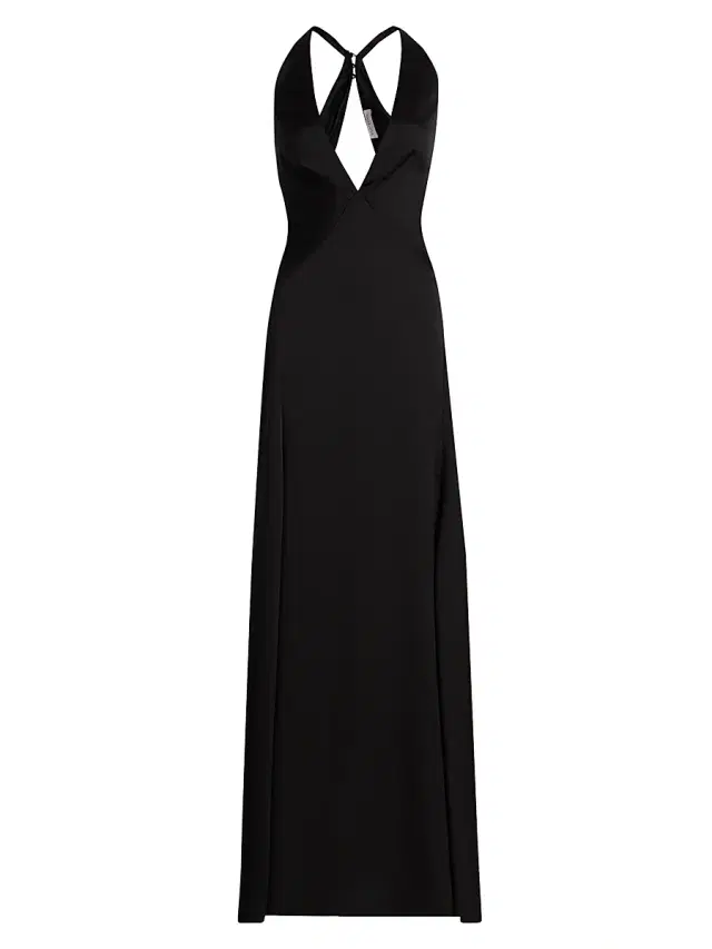 Ramy Brook Women's Belle Plunging V-Neck Satin Gown - Black