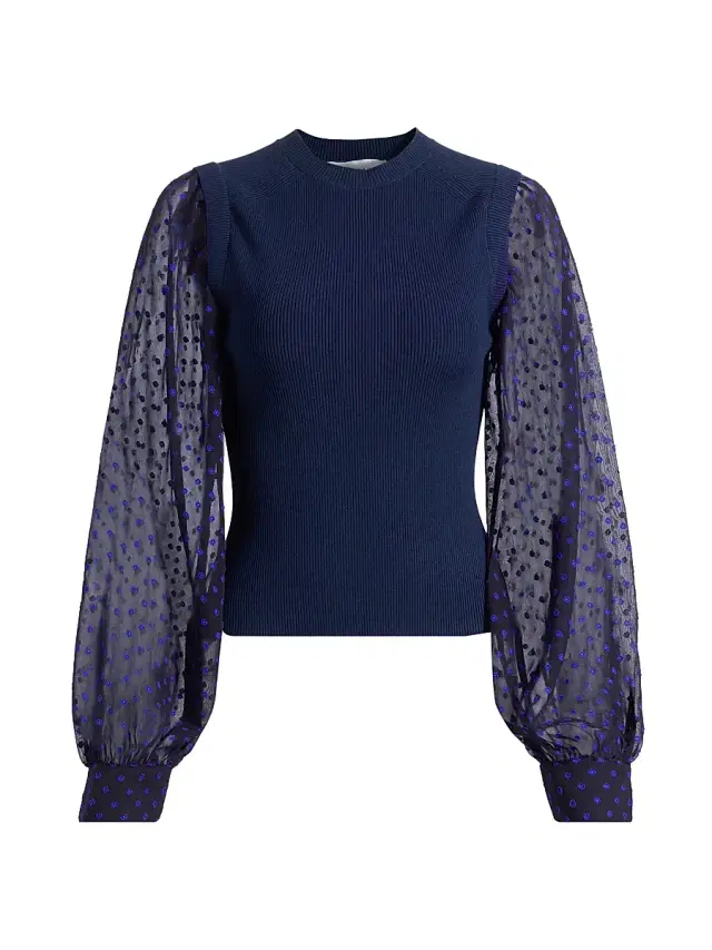 Derek Lam 10 Crosby Women's Cerina Sheer-Sleeve Sweater - Royal Blue