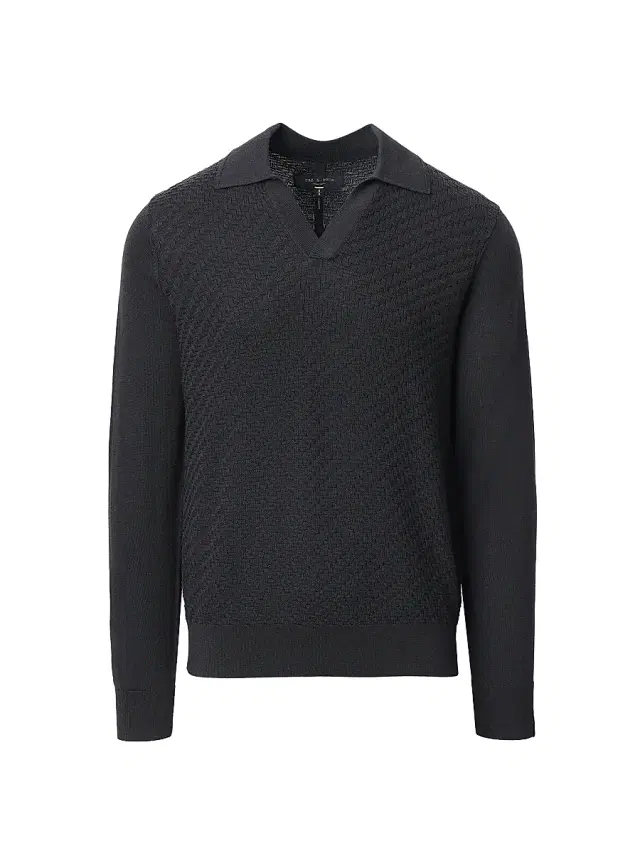rag & bone Men's Charles Johnny Collar Polo Sweater - Washed Black