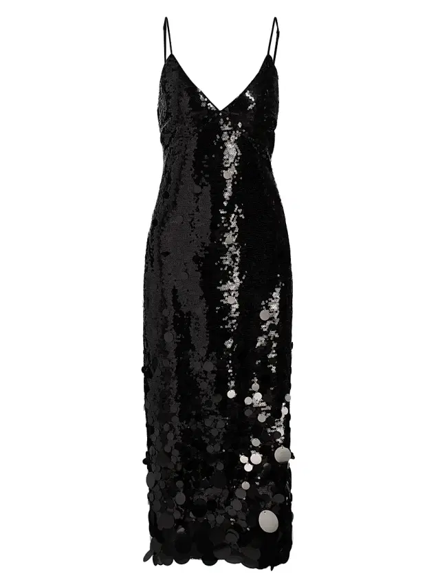 Milly Women's Rae Sequin-Embellished Midi-Dress - Black