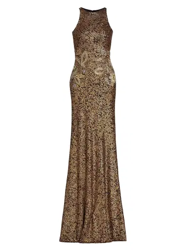 Naeem Khan Women's Floral-Appliquéd Stretch-Sequined Halterneck Gown - Gold | Thumbnail 1 Naeem Khan Women's Floral-Appliquéd Stretch-Sequined Halterneck Gown - Gold | Thumbnail 1