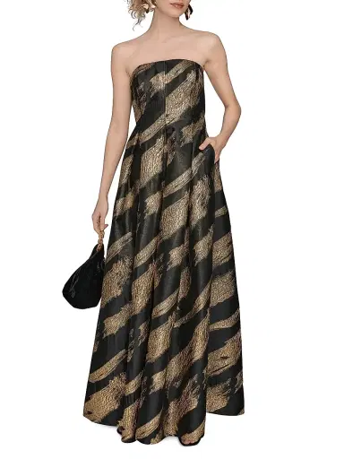 Donna Karan New York Women's Abstract Metallic Brocade Strapless Gown | Thumbnail 3 Donna Karan New York Women's Abstract Metallic Brocade Strapless Gown | Thumbnail 3