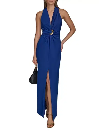Donna Karan New York Women's Gathered Satin Sleeveless Gown - Sapphire - Size 6 | Thumbnail 2 Donna Karan New York Women's Gathered Satin Sleeveless Gown - Sapphire - Size 6 | Thumbnail 2