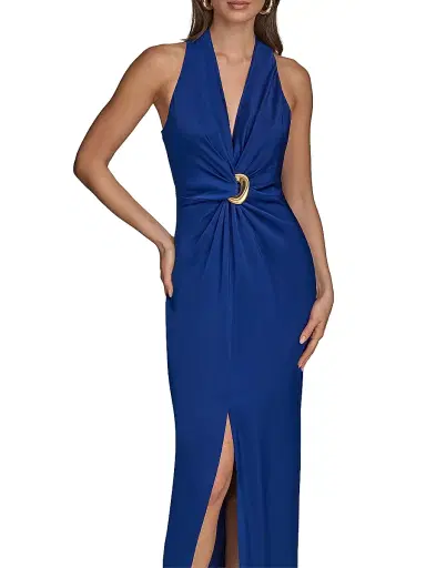 Donna Karan New York Women's Gathered Satin Sleeveless Gown - Sapphire - Size 6 | Thumbnail 8 Donna Karan New York Women's Gathered Satin Sleeveless Gown - Sapphire - Size 6 | Thumbnail 8