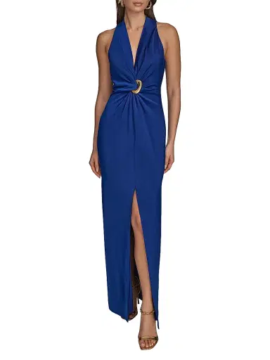 Donna Karan New York Women's Gathered Satin Sleeveless Gown - Sapphire - Size 6 | Thumbnail 1 Donna Karan New York Women's Gathered Satin Sleeveless Gown - Sapphire - Size 6 | Thumbnail 1