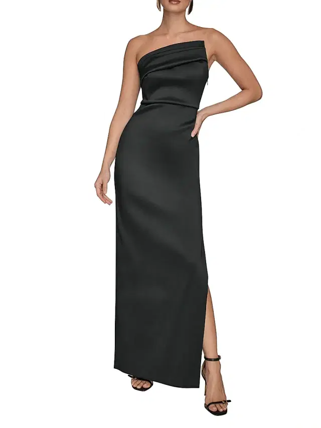 Women's Asymmetric Stretch-Mikado Gown - Black