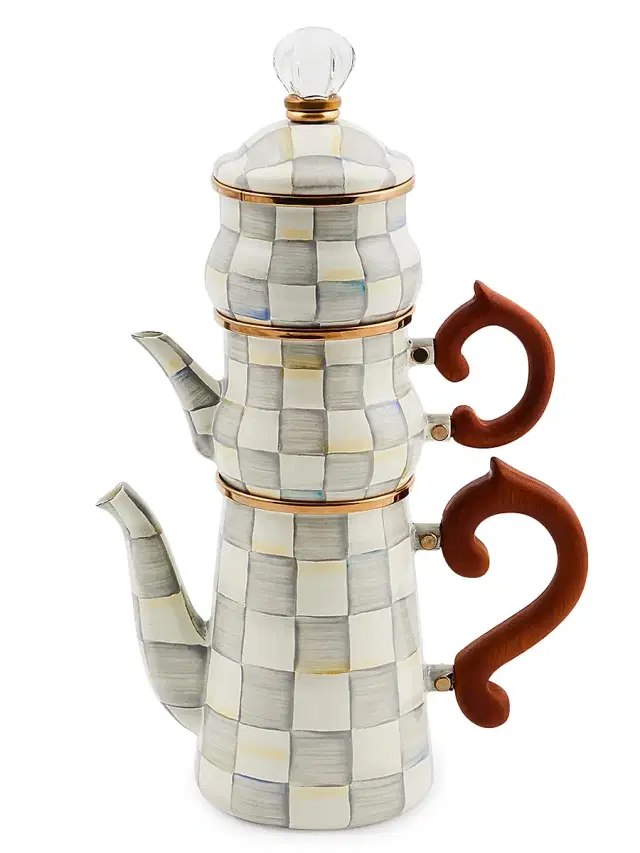 MacKenzie-Childs Sterling Check Stackable Coffee Set