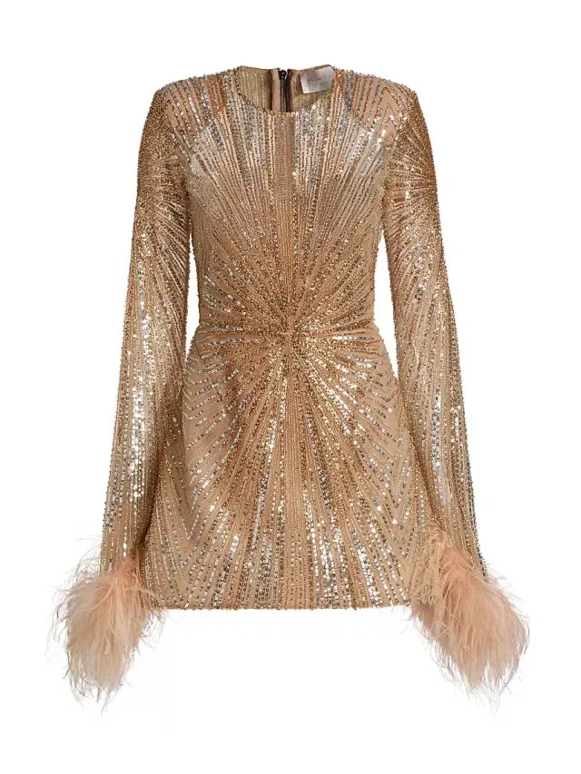 Bronx and Banco Women's Tokyo Feather-Cuff Sequined Minidress - Gold