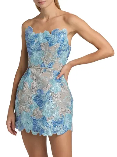 Bronx and Banco Women's Maraya Jasmine Sequined Floral-Embroidered Lace Minidress - Powder Blue Multi | Thumbnail 3