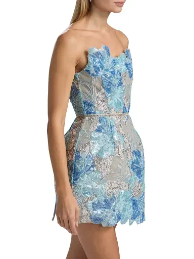 Bronx and Banco Women's Maraya Jasmine Sequined Floral-Embroidered Lace Minidress - Powder Blue Multi | Thumbnail 4
