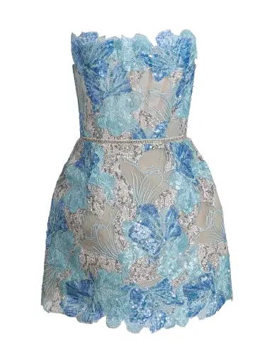 Bronx and Banco Women's Maraya Jasmine Sequined Floral-Embroidered Lace Minidress - Powder Blue Multi | Thumbnail 1