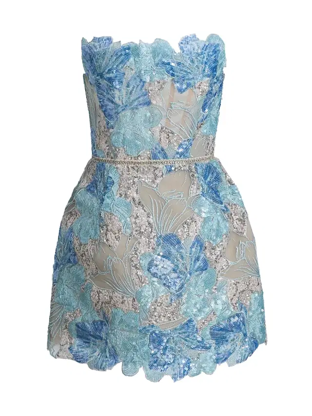 Bronx Banco Women's Maraya Jasmine Sequined Floral-Embroidered Lace Minidress - Powder Blue Multi