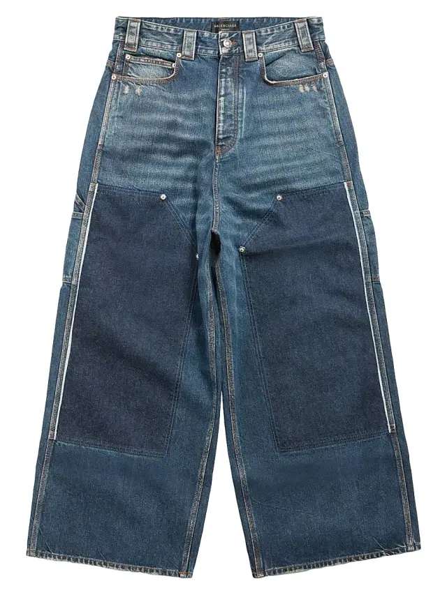 Men's Ripped Off Baggy Jeans - Dark Blue