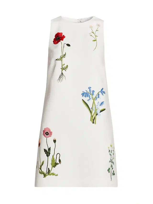 Women's Floral-Embroidered Shift Dress - Cream