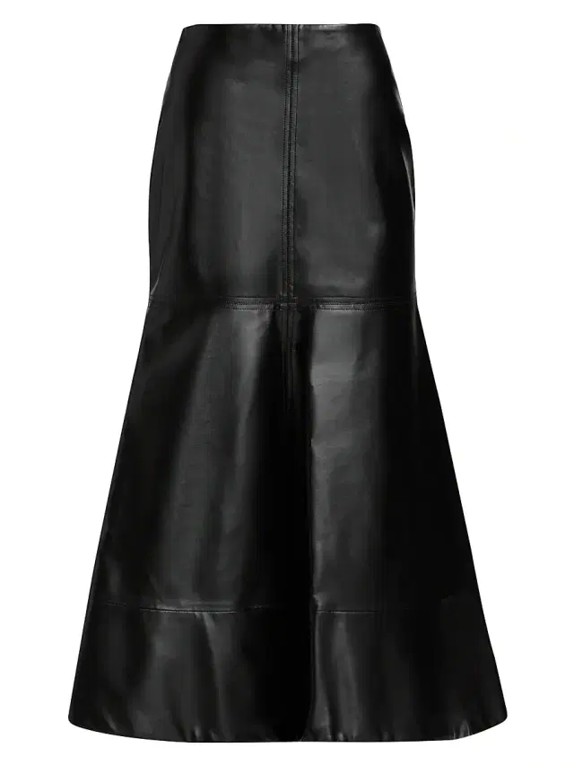 Women's Faux Leather Flared Midi-Skirt - Black