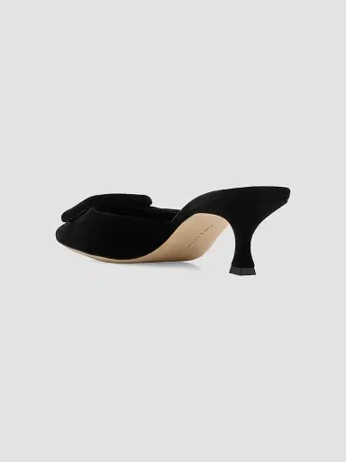 Manolo Blahnik Women's Maysale 50MM Buckle-Detail Velvet Kitten-Heel Mules | Thumbnail 4 Manolo Blahnik Women's Maysale 50MM Buckle-Detail Velvet Kitten-Heel Mules | Thumbnail 4
