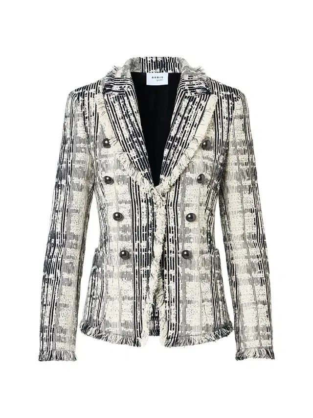 Women's Textured Raw Cotton Denim Blazer - Cream Black