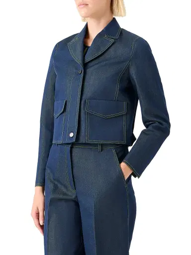 Akris punto Women's Boxy Topstitched Changeant Denim Jacket | Thumbnail 4 Akris punto Women's Boxy Topstitched Changeant Denim Jacket | Thumbnail 4