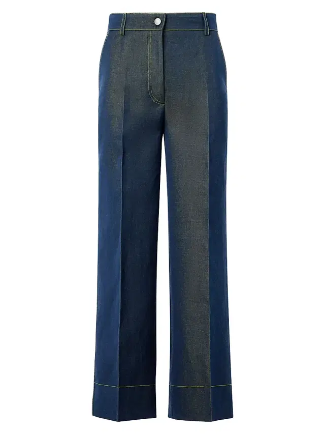 Akris punto Women's Chiara Changeant Denim Wide-Leg Pants - Medium Blue Denim Lemon