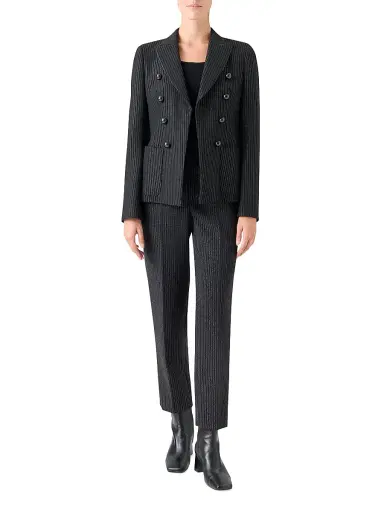 Akris punto Women's Metallic Pinstriped Crepe Blazer - Black Brushed Steel - Size 8 | Thumbnail 2