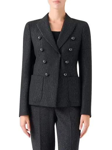 Akris punto Women's Metallic Pinstriped Crepe Blazer - Black Brushed Steel - Size 8 | Thumbnail 3