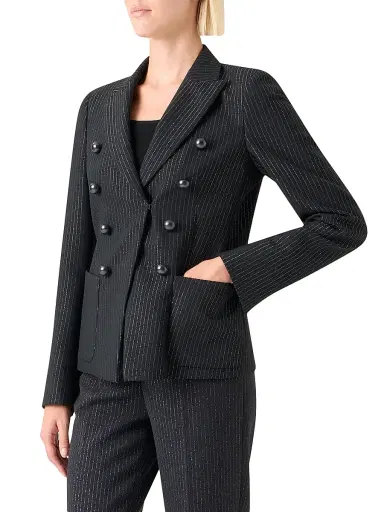 Akris punto Women's Metallic Pinstriped Crepe Blazer - Black Brushed Steel - Size 8 | Thumbnail 4