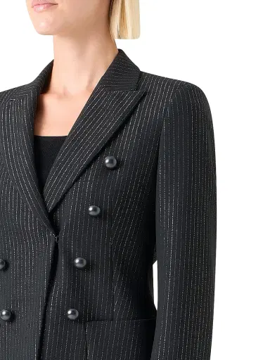 Akris punto Women's Metallic Pinstriped Crepe Blazer - Black Brushed Steel - Size 8 | Thumbnail 6