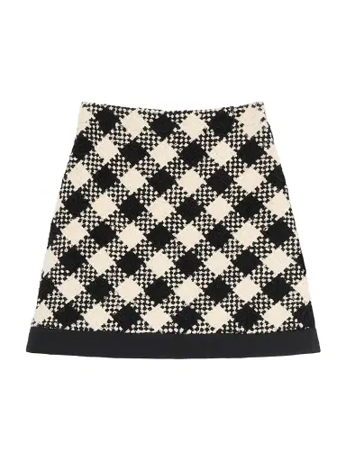 Valentino Garavani Women's Damier Tweed Skirt - Birch Black - Size 8 | Thumbnail 1 Valentino Garavani Women's Damier Tweed Skirt - Birch Black - Size 8 | Thumbnail 1