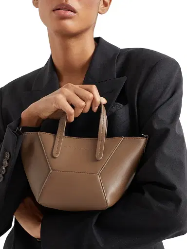 Brunello Cucinelli Women's Duo Mini Top Handle Bag in Calfskin with Monili - Brown Gianduia | Thumbnail 2 Brunello Cucinelli Women's Duo Mini Top Handle Bag in Calfskin with Monili - Brown Gianduia | Thumbnail 2