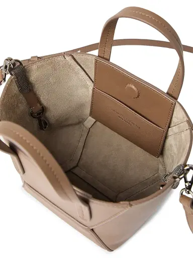 Brunello Cucinelli Women's Duo Mini Top Handle Bag in Calfskin with Monili - Brown Gianduia | Thumbnail 5 Brunello Cucinelli Women's Duo Mini Top Handle Bag in Calfskin with Monili - Brown Gianduia | Thumbnail 5