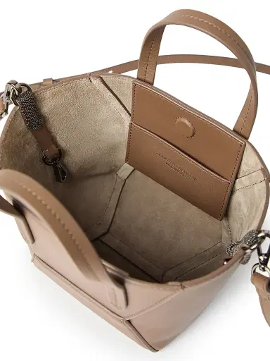 Brunello Cucinelli Women's Duo Mini Top Handle Bag in Calfskin with Monili - Brown Gianduia | Thumbnail 6 Brunello Cucinelli Women's Duo Mini Top Handle Bag in Calfskin with Monili - Brown Gianduia | Thumbnail 6
