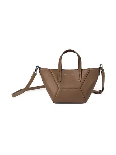 Brunello Cucinelli Women's Duo Mini Top Handle Bag in Calfskin with Monili - Brown Gianduia | Thumbnail 1 Brunello Cucinelli Women's Duo Mini Top Handle Bag in Calfskin with Monili - Brown Gianduia | Thumbnail 1