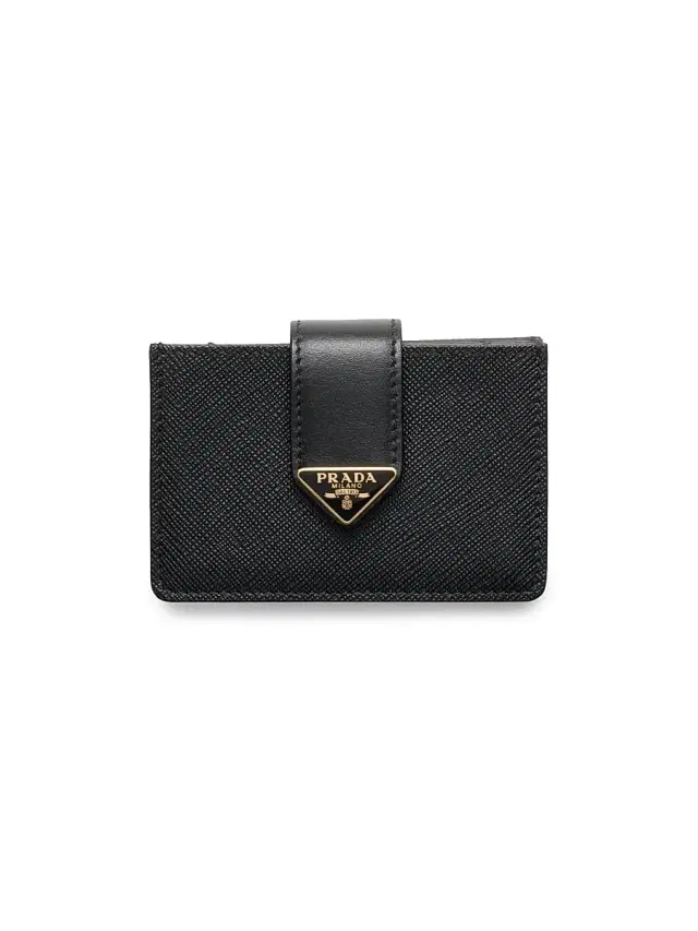 Prada Women's Saffiano and Smooth Leather Card Holder - Black