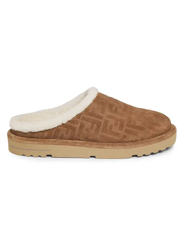 Men's Suede Shearling-Lined Sabot Mules - Brown