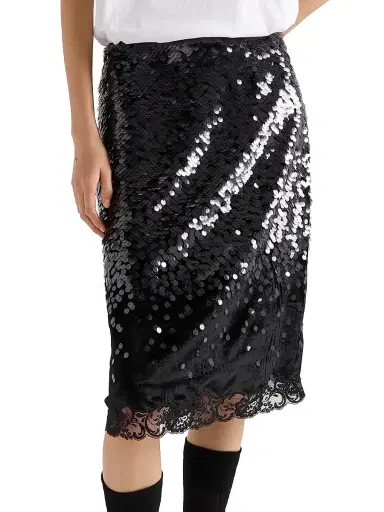 Prada Women's Embroidered Velvet Midi-Skirt - Black | Thumbnail 2