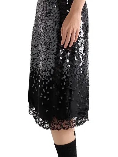 Prada Women's Embroidered Velvet Midi-Skirt - Black | Thumbnail 3