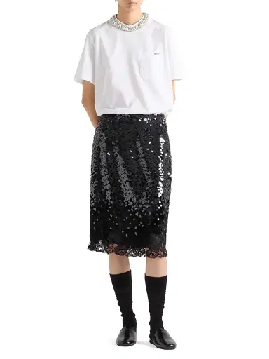 Prada Women's Embroidered Velvet Midi-Skirt - Black | Thumbnail 5