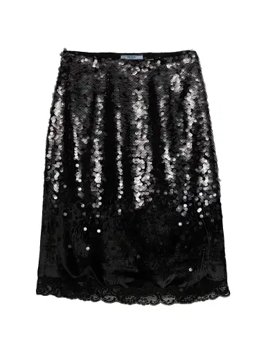 Prada Women's Embroidered Velvet Midi-Skirt - Black | Thumbnail 1