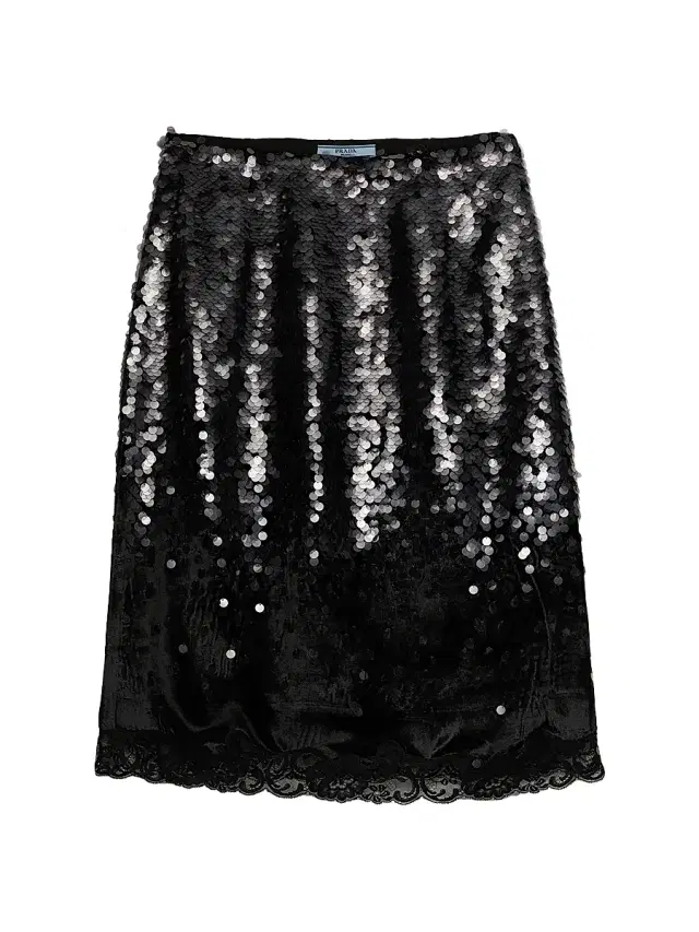 Women's Embroidered Velvet Midi-Skirt - Black