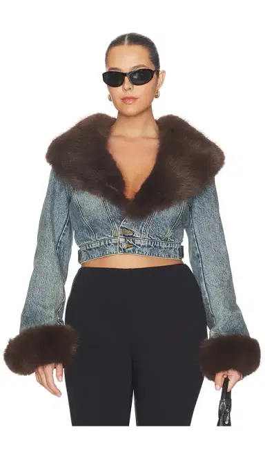 AFRM The Low Neck Denim Jacket With Faux Fur | Thumbnail 2