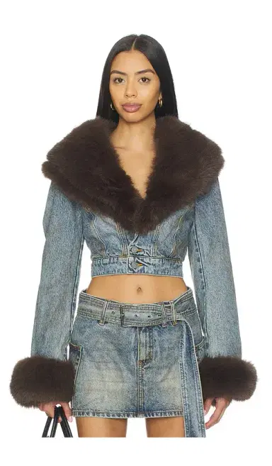 AFRM The Low Neck Denim Jacket With Faux Fur | Thumbnail 1