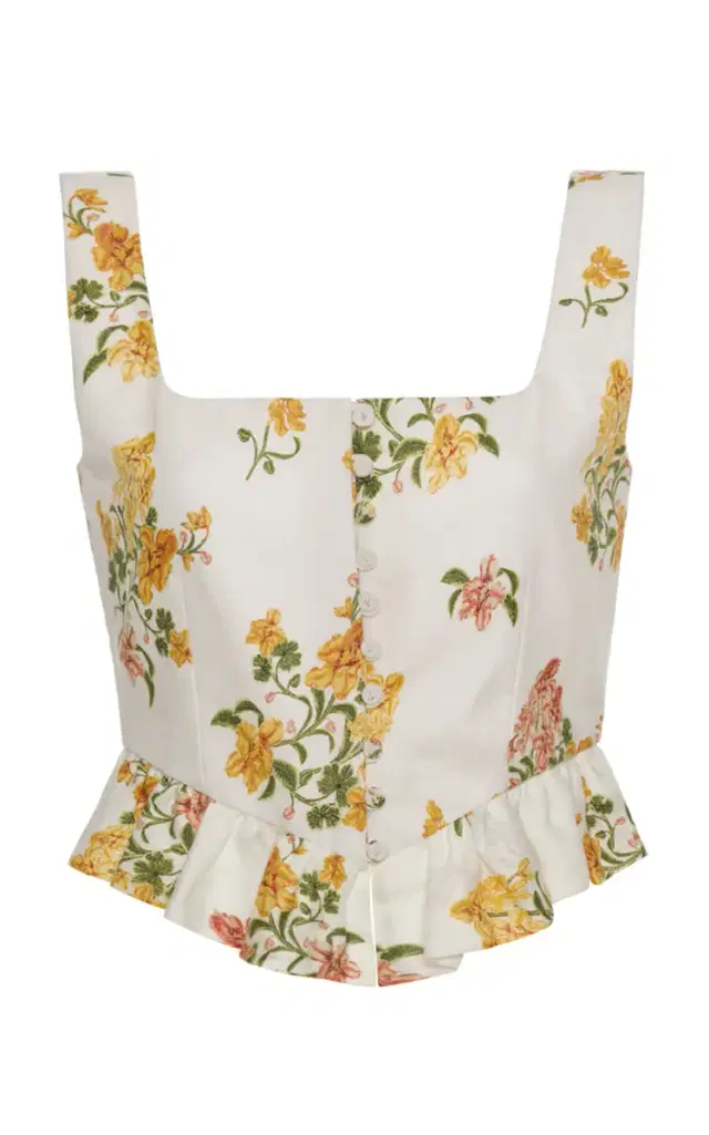 Eslabon Ruffled Floral Linen Cropped Top