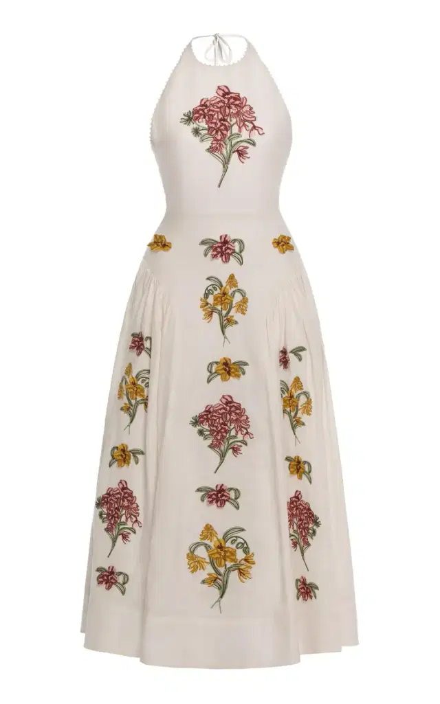 Balsa Embroidered Linen Midi Halter Dress