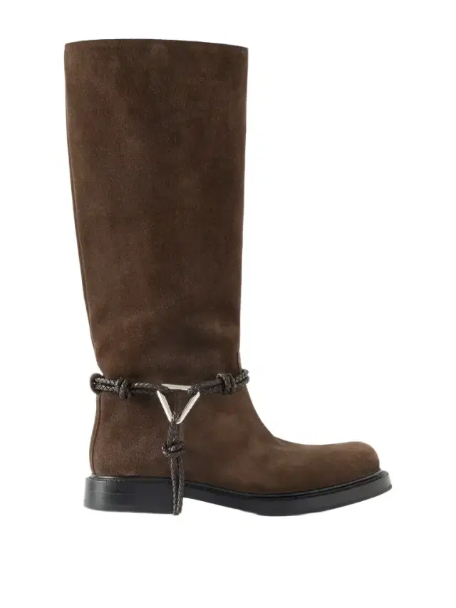 James Intrecciato Leather-trimmed Suede Knee Boots